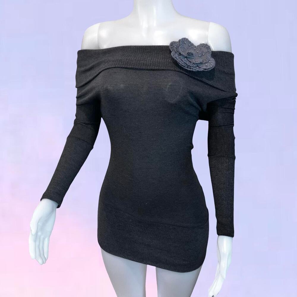 Vintage 90s y2k grey off the shoulder mini dress